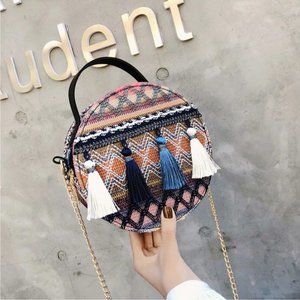 Boho woven tassel crossbody round shoulder bag